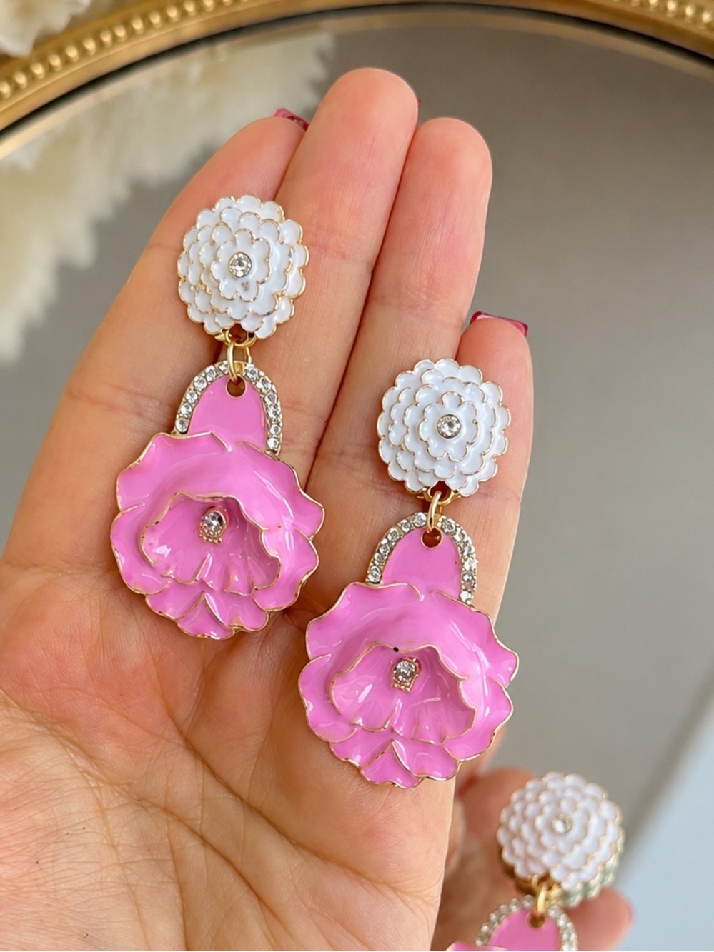 Zara Pink Floral Drop Earrings